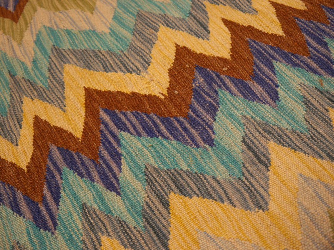 Arijana Afghan Kilim Runner 12.5 × 2.3 ft (380 × 70 cm) Chevron Multicolour | 16000