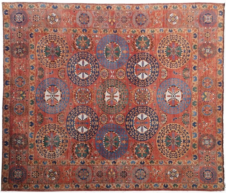 Palatial and huge palace size, oversized rug, hand-knotted wool.  It was part of the set on the movie SPENCER with Kristen Stewart. 