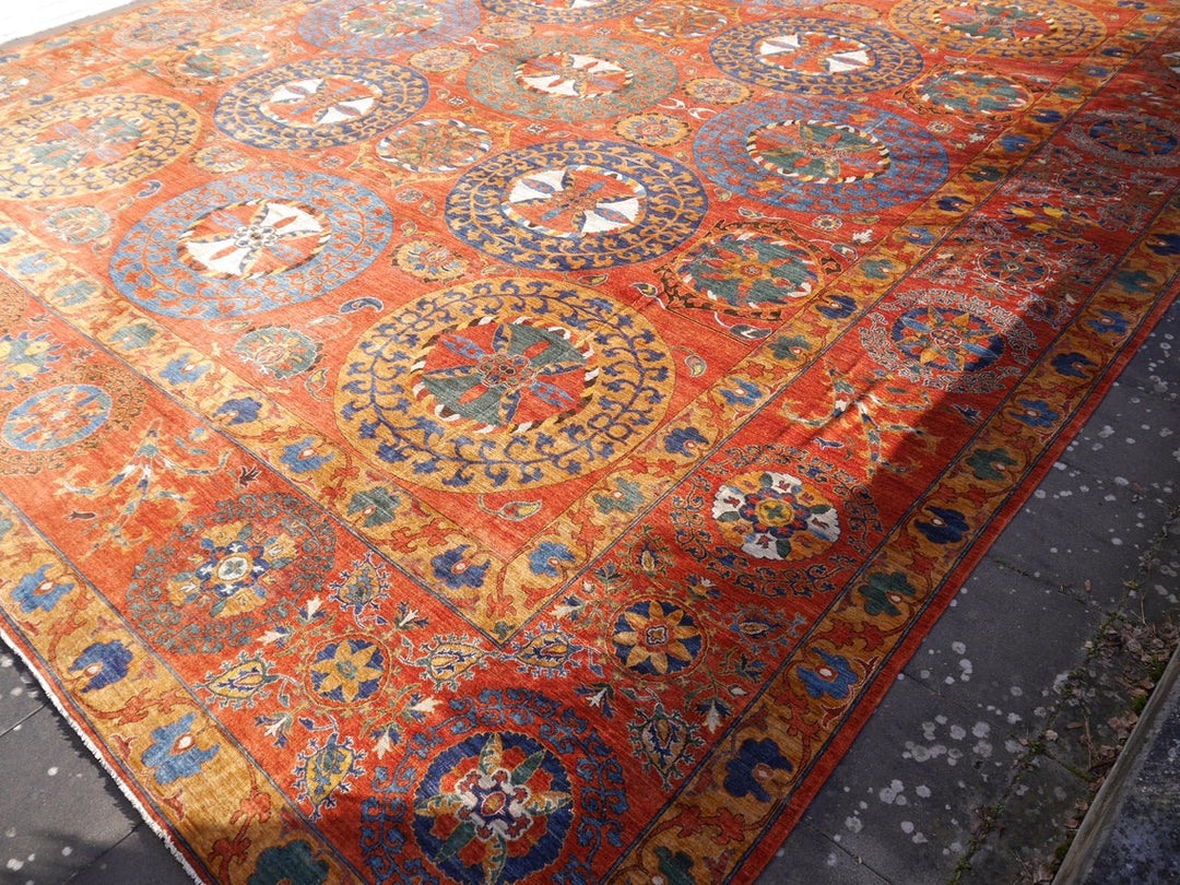 Palatial and huge palace size, oversized rug, hand-knotted wool.  It was part of the set on the movie SPENCER with Kristen Stewart. 