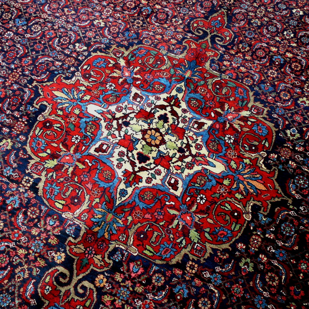 Palatial Antique Bidjar Rug 17 x 13 ft Blue Red Hand-Knotted Wool