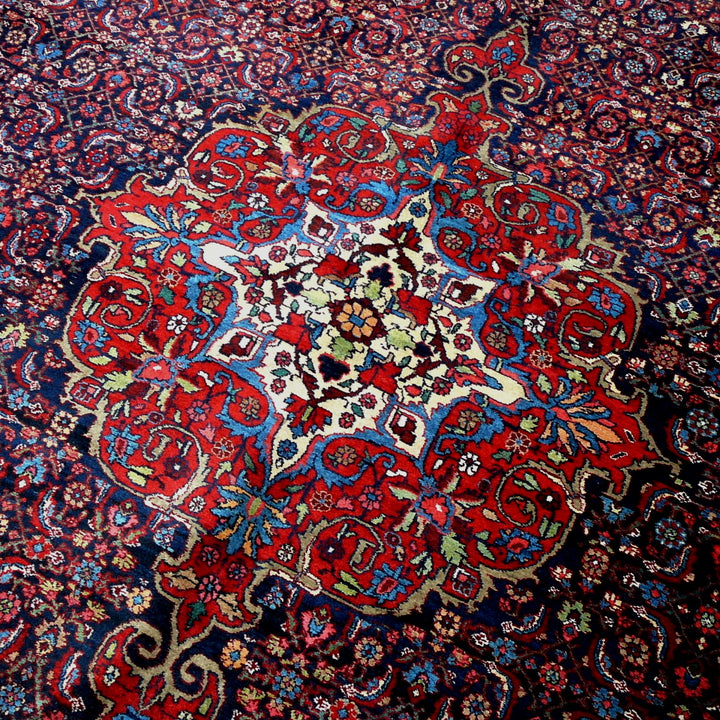Palatial Antique Bidjar Rug 17 x 13 ft Blue Red Hand-Knotted Wool