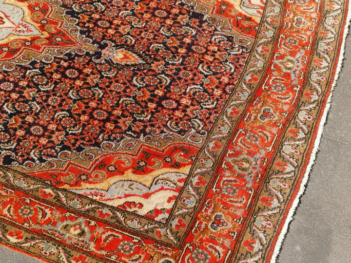 Semi-Antique Mahi Bidjar Rug 4.8 × 8.4 ft (255 × 147 cm) Navy Brick Red Ivory | 15447