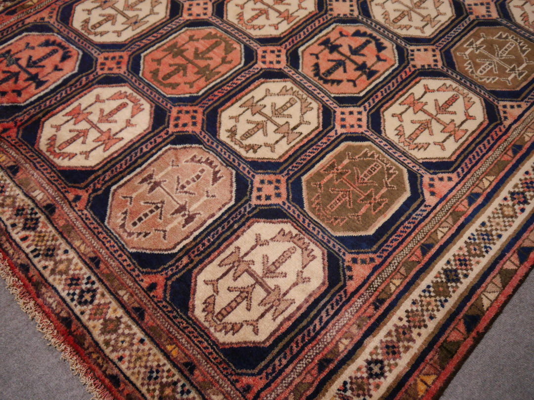 Afshari Vintage Rug 6.5 x 4.6 ft Blue Pink Beige