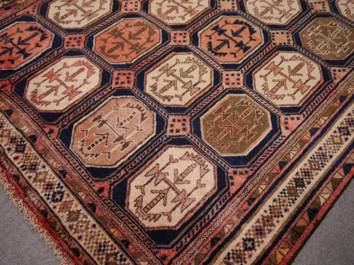 Afshari Vintage Rug 6.5 x 4.6 ft Blue Pink Beige