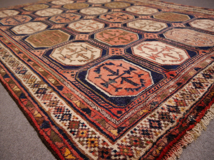 Afshari Vintage Rug 6.5 x 4.6 ft Blue Pink Beige